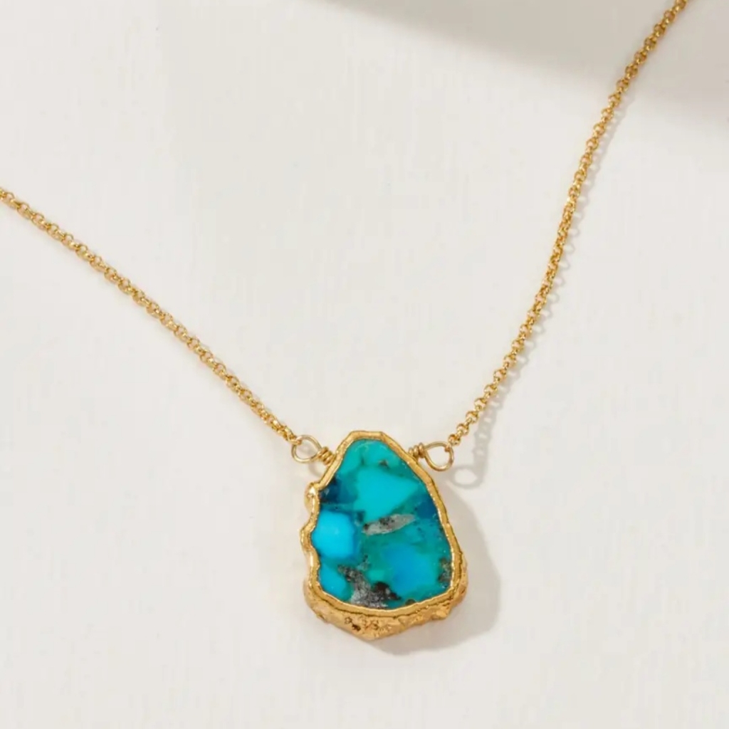 Earth, Wind And Fire Genuine Stonenecklace Gold- Turquoise